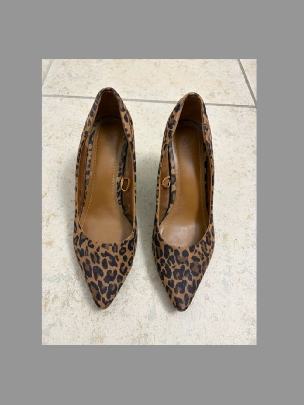 H&M Women's Animal Print Heels US6 Eur37 Brown Black Pumps Faux Suede Pointed